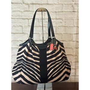 Coach Zebra Print Shoulder Bag with Red Accent
